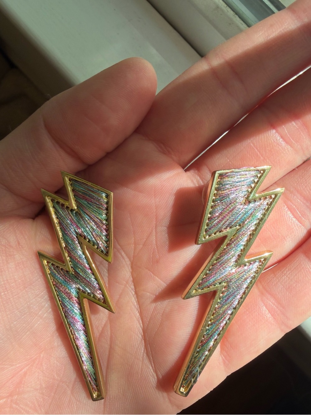 Lightning bolt silver gold multicolor metallic earrings
